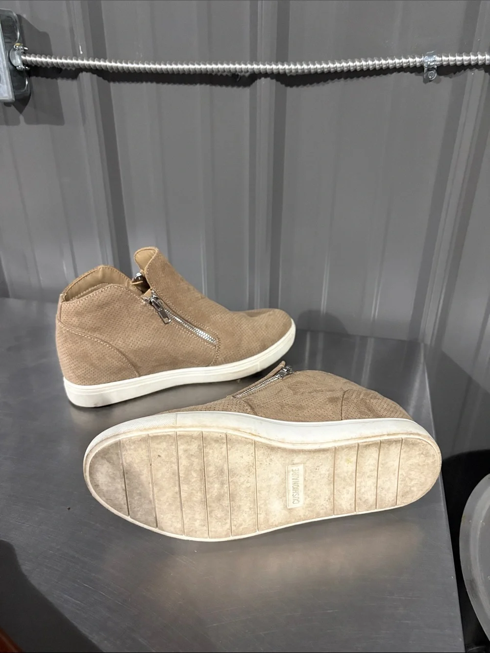 Casual Tan Wedge Sneaker Booties with Side Zip